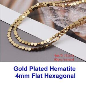 Gold Plated Hematite Beads 4mm Flat Hex 15" Strand